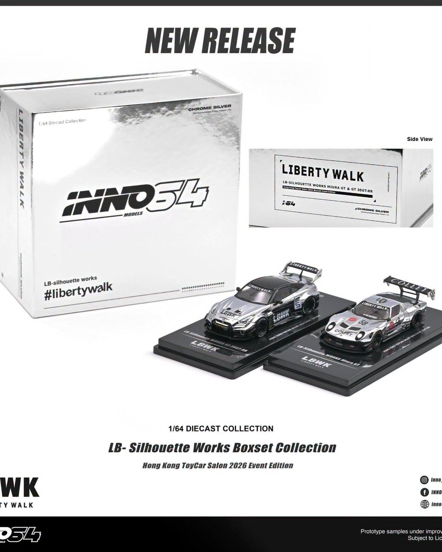 Inno64 X Hong Kong Toy Car Salon 2026 Exclusive LB-Silhouette Works Boxset Collection Chrome Silver