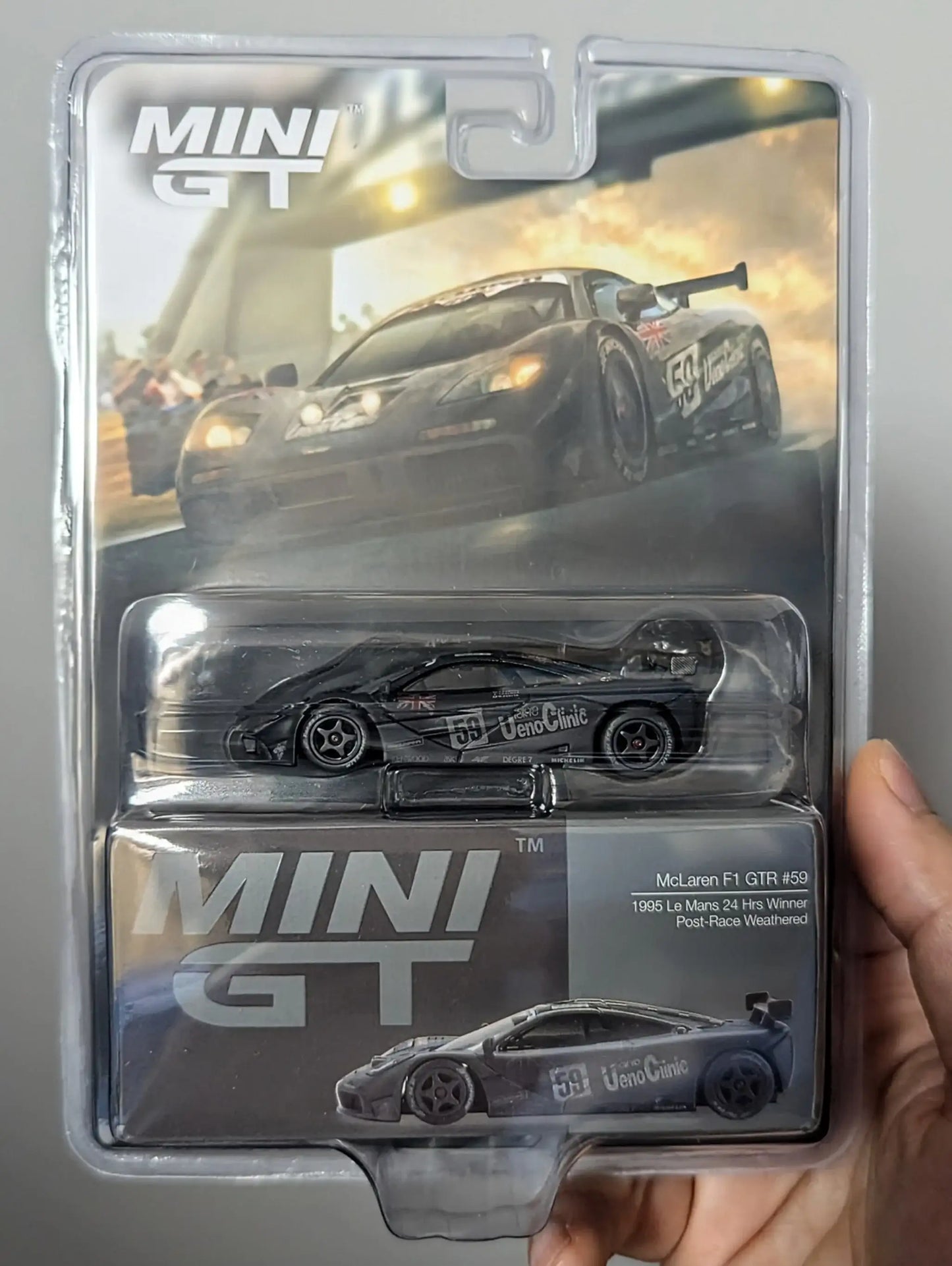 Mini GT MINI GT #870 McLaren F1 GTR #59 1995 Le Mans 24Hr Winner Post-Race Weathered Blister Pack