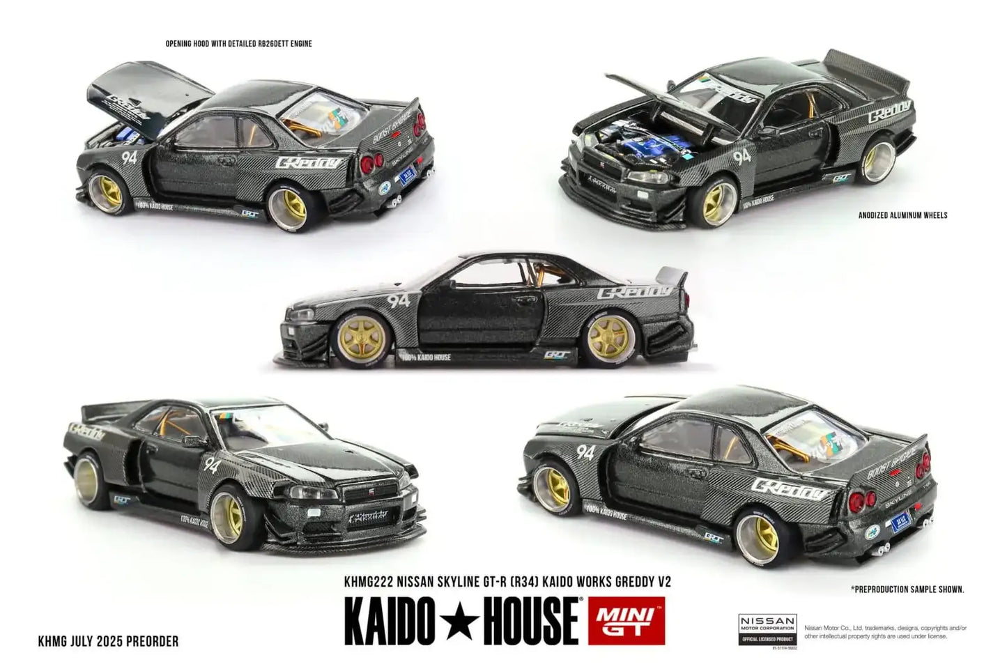 Mini GT Mini GT x Kaido House #222 1:64 Nissan Skyline GT-R (R34) Kaido Works GReddy V2