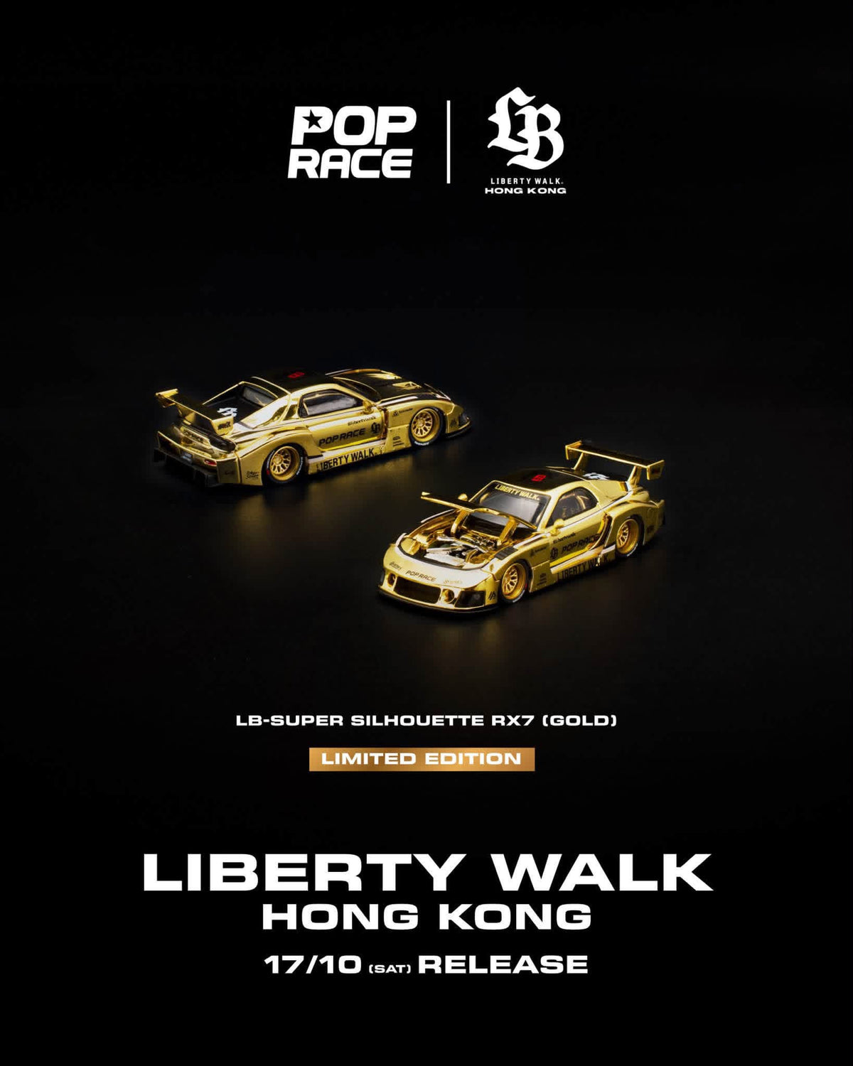 POP RACE X Liberty Walk Hong Kong Gold Limited Edition – KUMA, LB-Super Silhouette 15 & RX7
