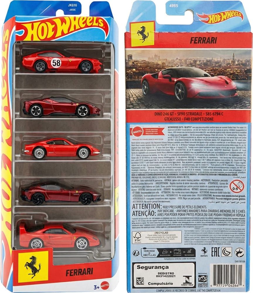 Hot Wheels Ferrari 5-Car Set (Red)