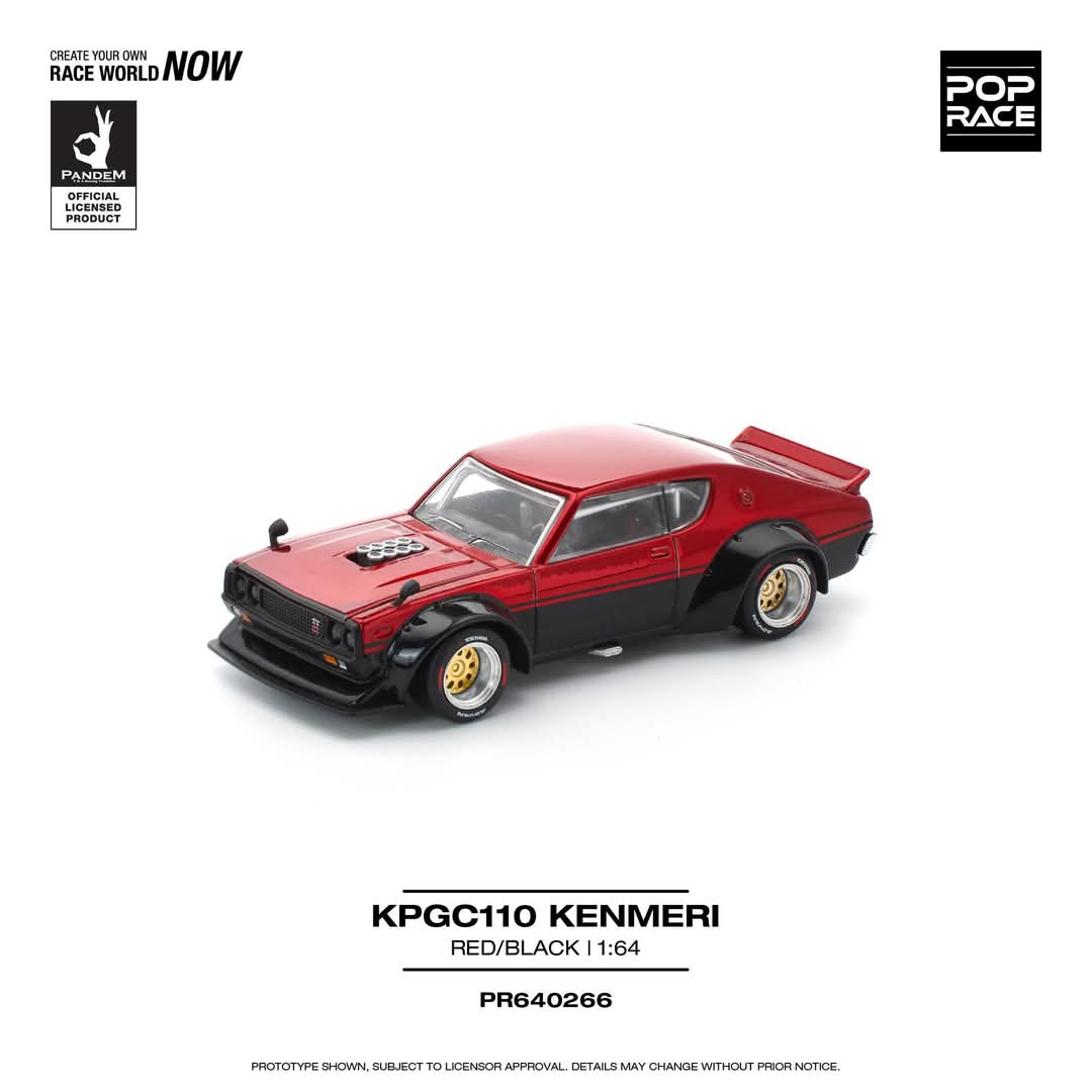 Pop Race 1/64 SKYLINE GT-R V8 DRIFT (KENMERI) RED/BLACK