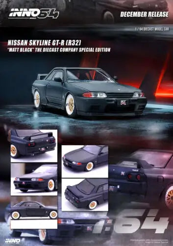 Inno64 1:64 Scale NISSAN SKYLINE GT-R (R32) Matt Black (The Diecast Company Special Edition