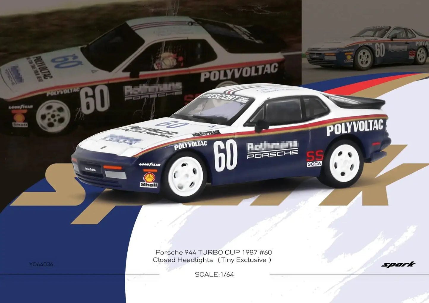 Spark Model Spark 1:64 Scale Porsche 944 TURBO CUP 1987 #60 - Closed Headlights