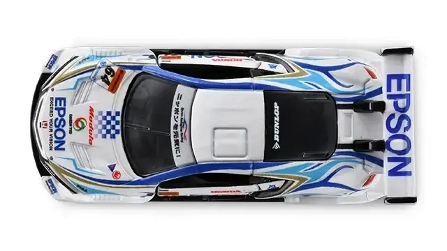 Tomica Premium Racing Epson Module NSX-GT 2018 diecast car in a dynamic pose.