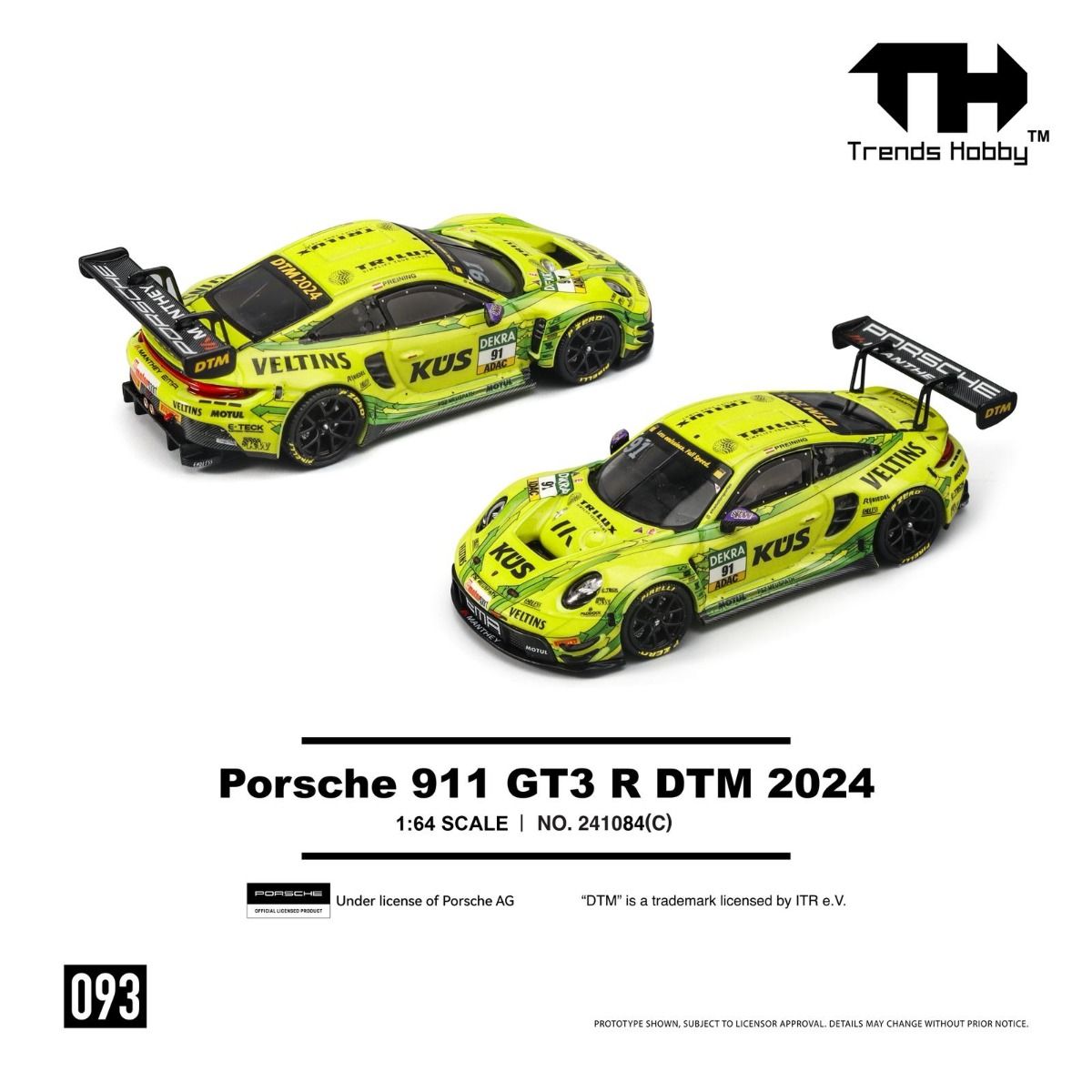 Trends Hobby 1:64 Porsche 911 GT3 R DTM 2024 - Yellow #91
