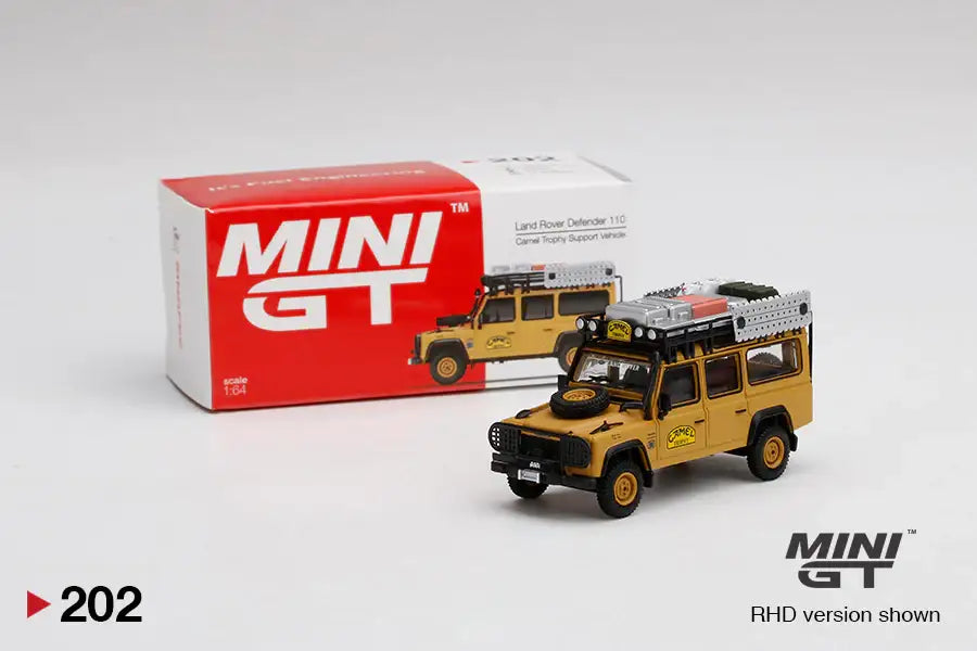 Mini GT Mini GT #202 Hong Kong Exclusive 1:64 Scale Land Rover Defender 110 Camel Trophy Support Vehicle