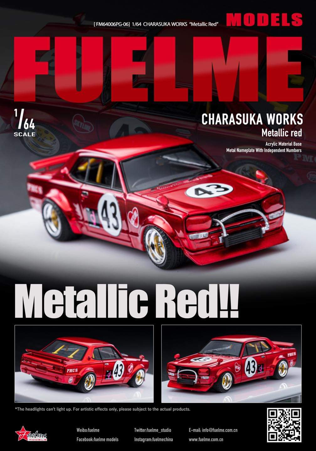 Fuel Me Model Nissan Skyline GT-R LBWK KPGC 110 Metallic Red Fuel Me Model