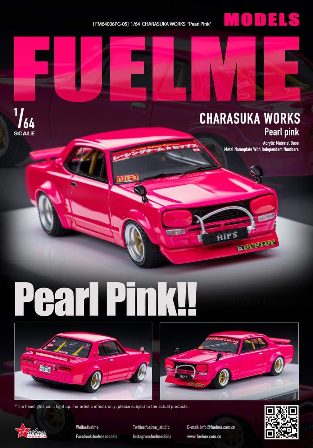 Fuel Me Model Nissan Skyline GT-R LBWK KPGC 110 Pearl Pink