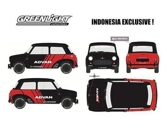 Pre Order GreenLight 1:64 Indonesia Exclusive 1967 Morris Cooper S ADVAN Livery