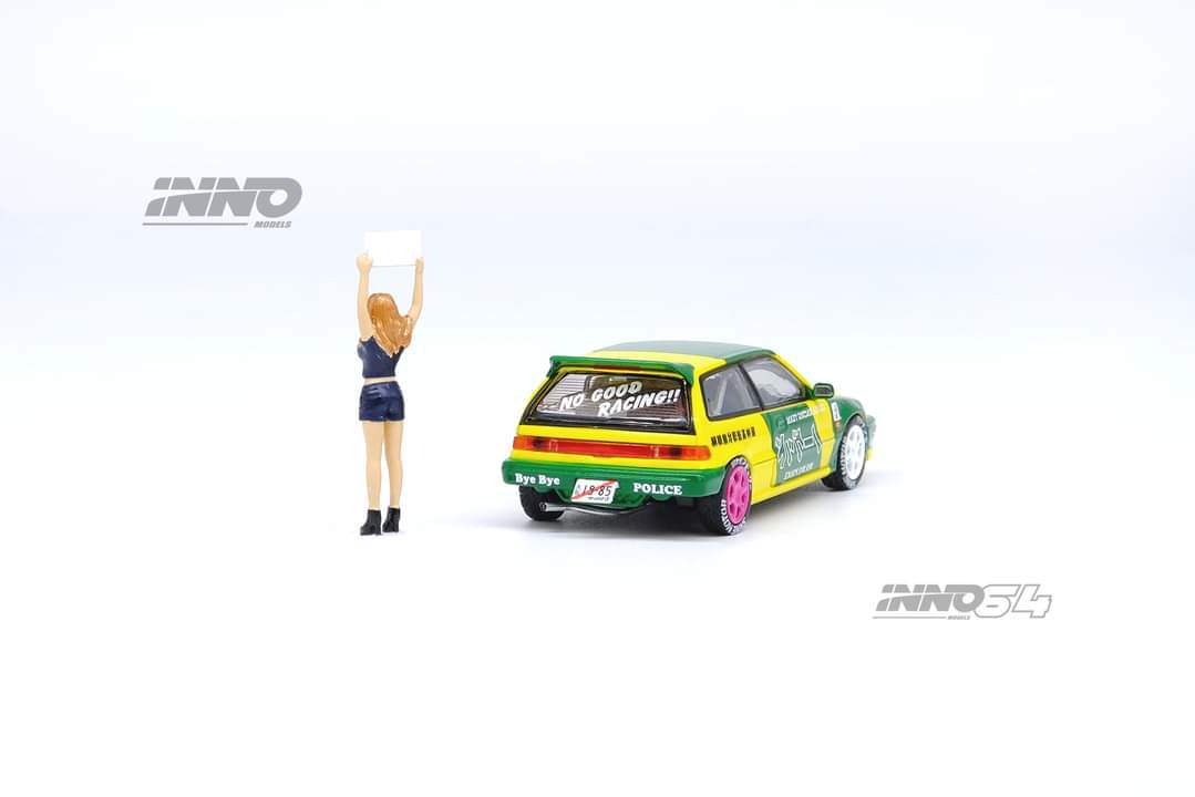 INNO64 Honda Civic EF9 No Good racing Osaka Auto Messe 2019 with show girl scale 1:64