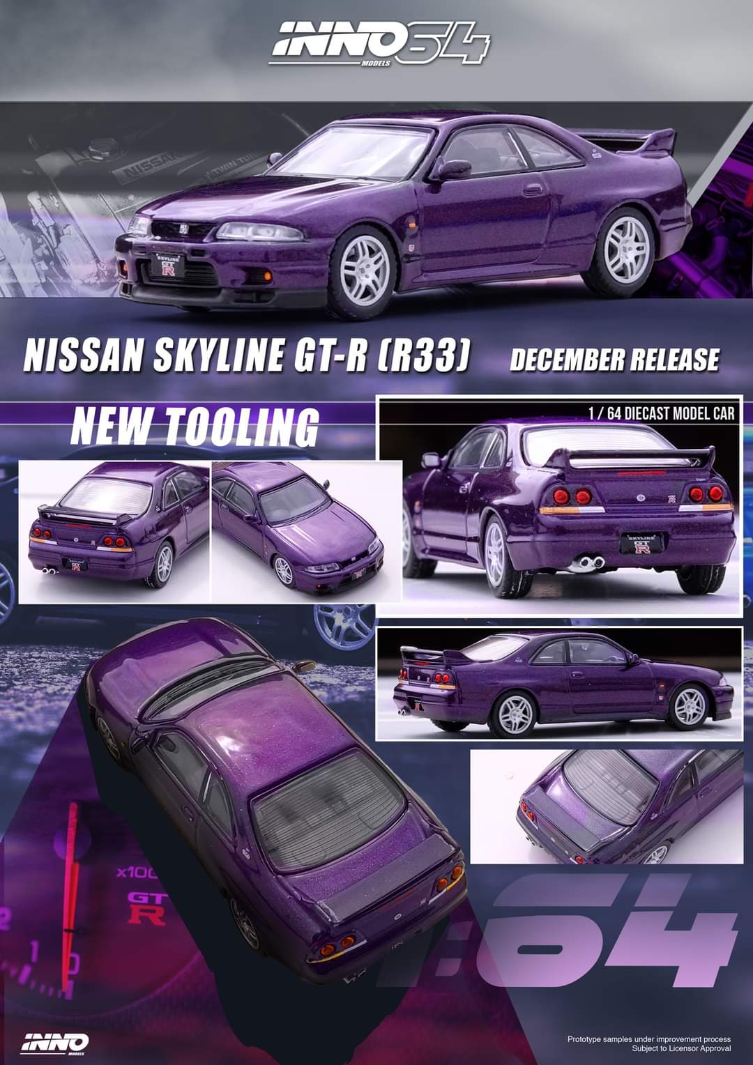 INNO64 1/64 NISSAN SKYLINE GT-R (R33) Midnight Purple