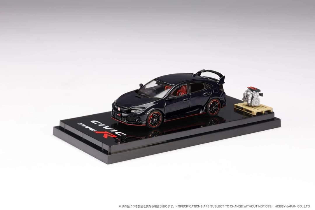 Hobby Japan 1/64 Honda CIVIC TYPER (FK8) 2017 Early Ver. with Engine Display Model Crystal Black Pearl