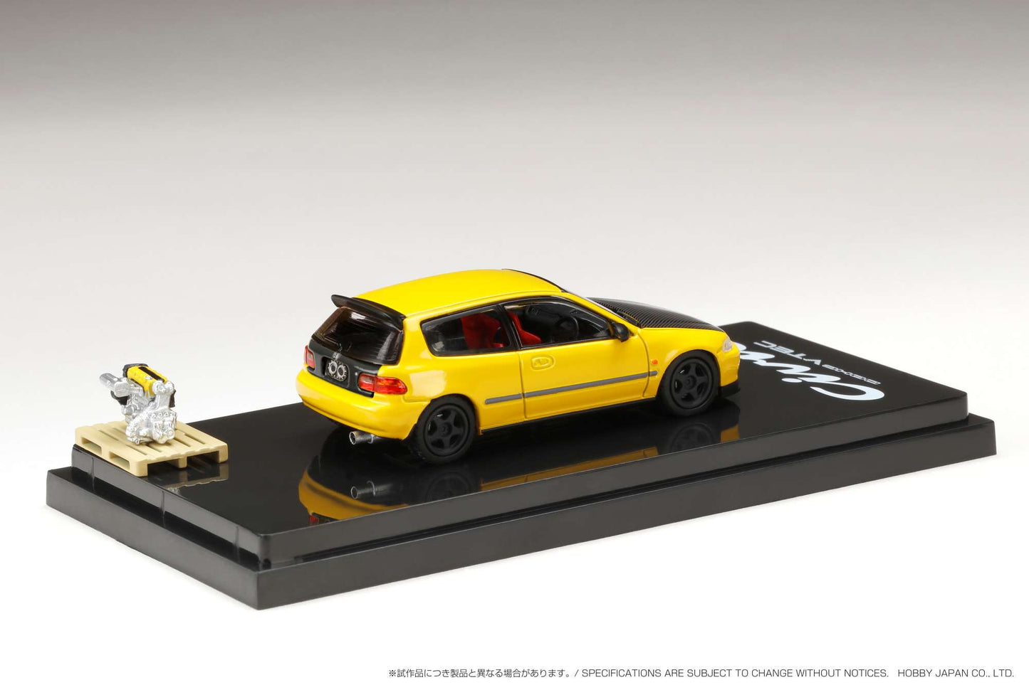 Hobby Japan 1/64 Honda CIVIC Type R (Eg6) JDM Style with Engine Display Model Customized Version Yellow Hobby Japan