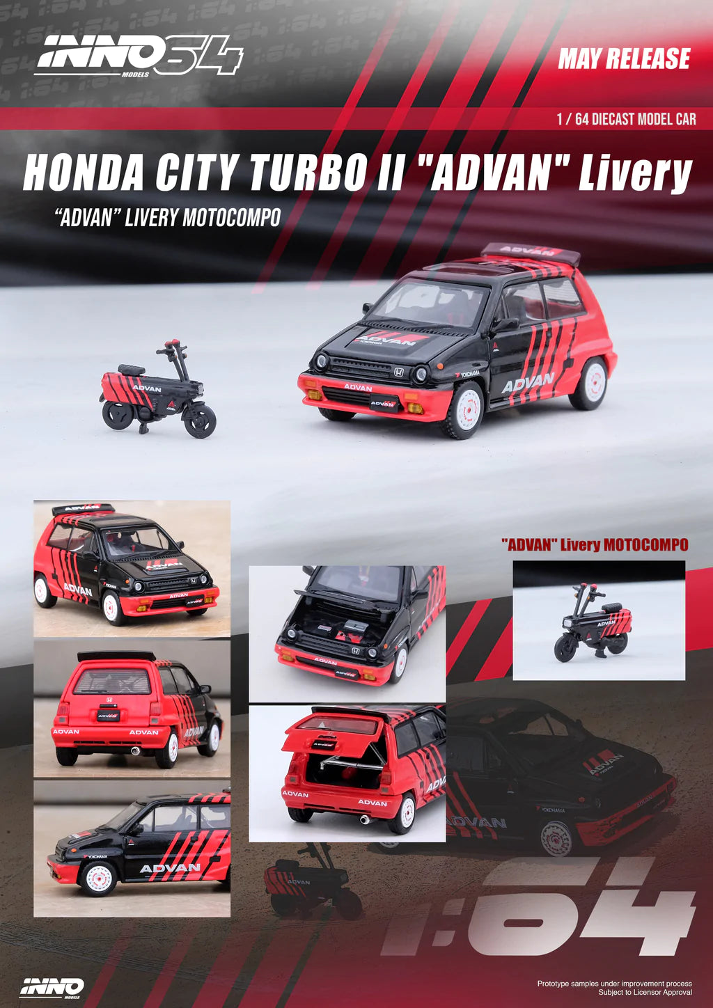 INNO64 1/64 HONDA CITY TURBO II With MOTOCOMPO Advan Inno64