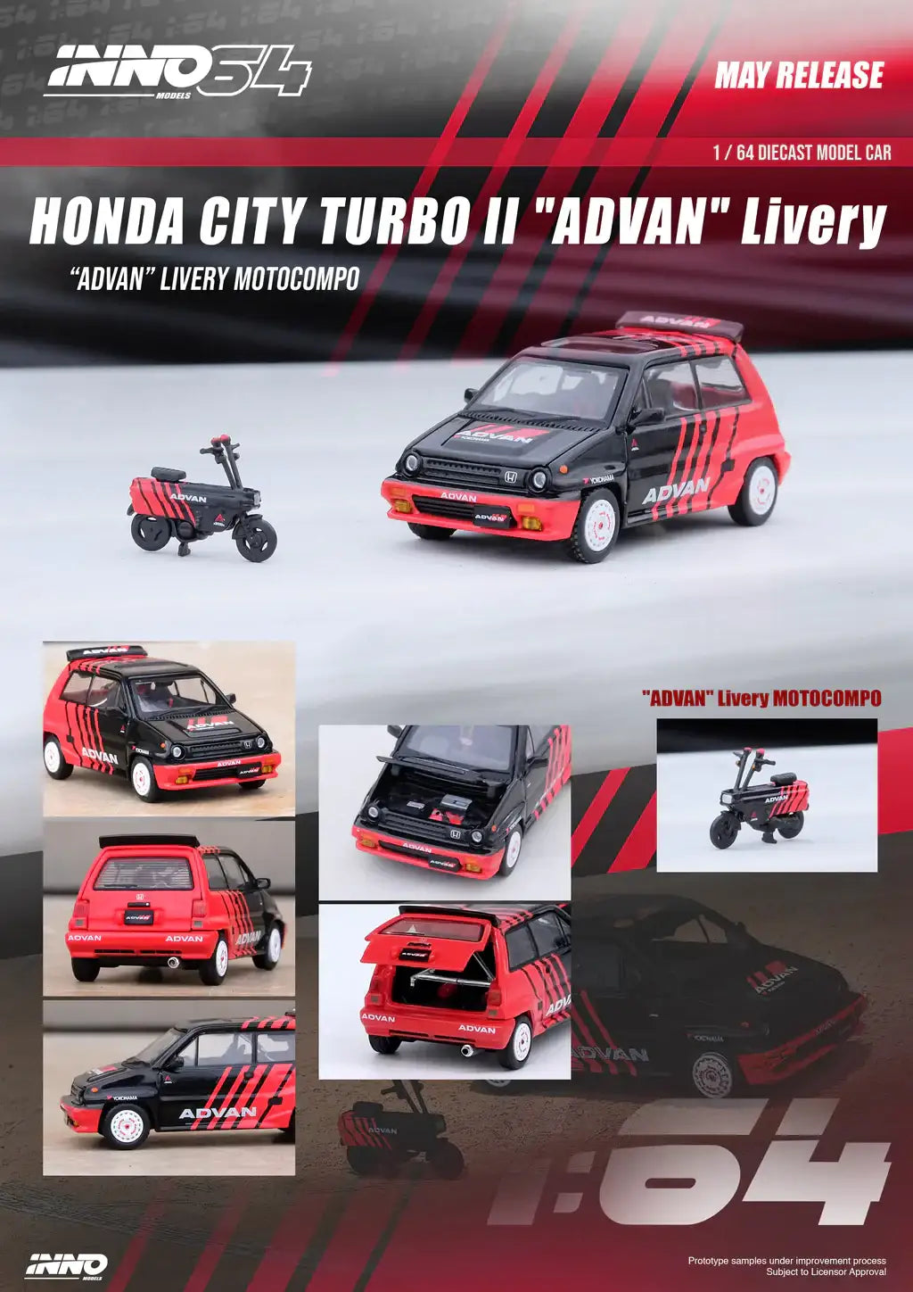 INNO64 1/64 Honda City Turbo II "ADVAN" Livery with MOTOCOMPO