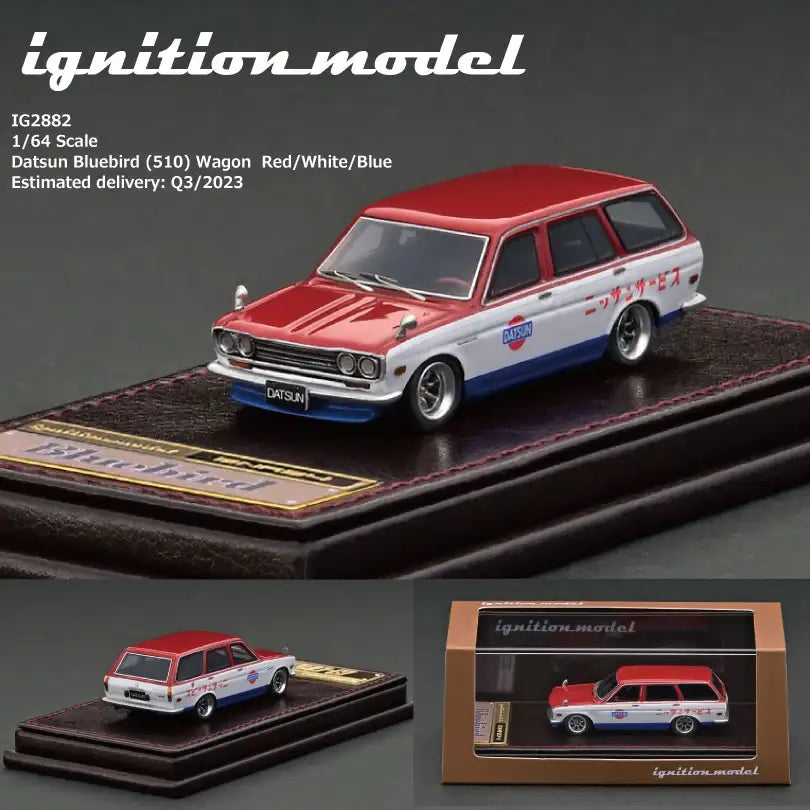 Ignition Model HIGH-END RESIN MODEL IG2882 Datsun Bluebird (510) Wagon Red/White/Blue