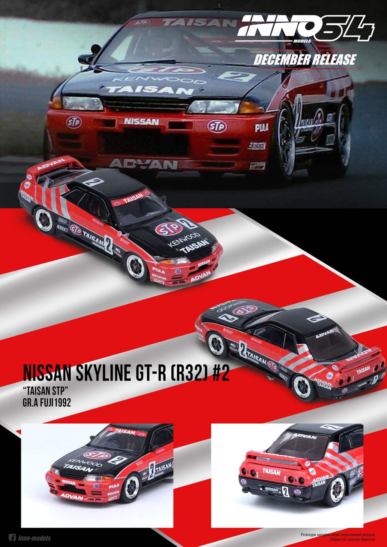 Inno64 Inno64 Nissan Skyline GTR32 #2 Taisan STP Gr.A Fuji 1992 1:64 Scale