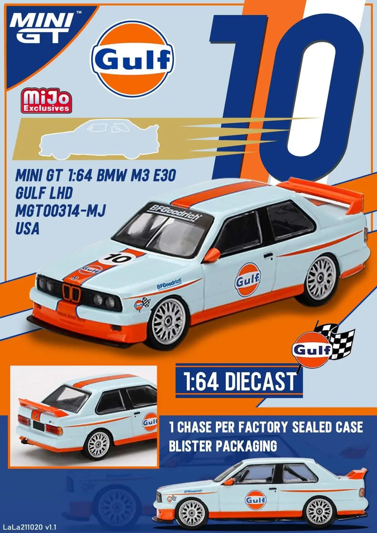 Mini GT x Mijo BMW M3 e30 Gulf LHD 1:64 scale