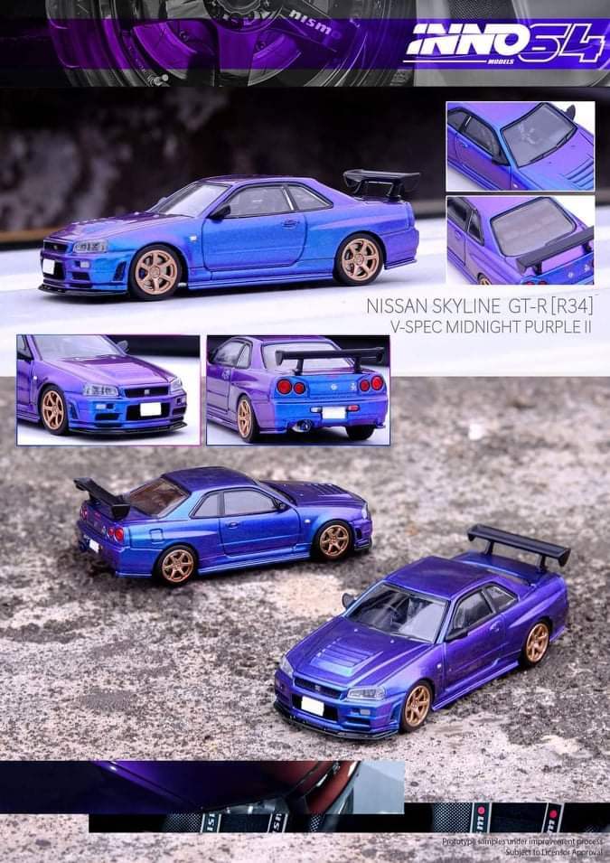 INNO64 1/64 NISSAN SKYLINE GT-R (R34) Midnight Purple II