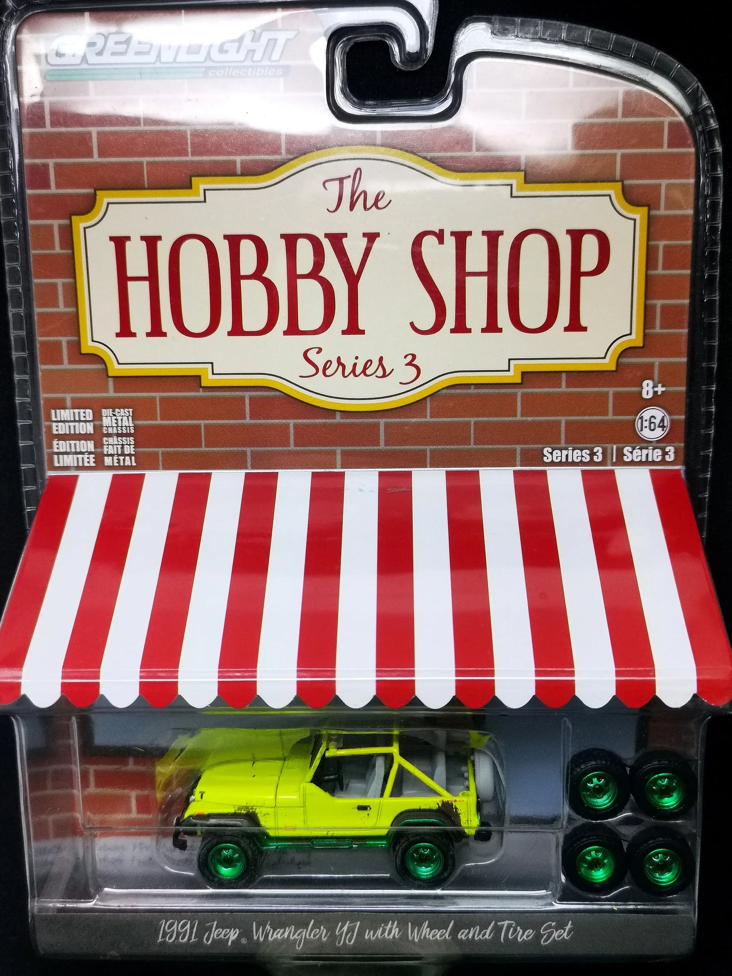 GreenLight The Hobby Shop Series 1991 Jeep wrangler YJ Green Machine 1:64 Scale