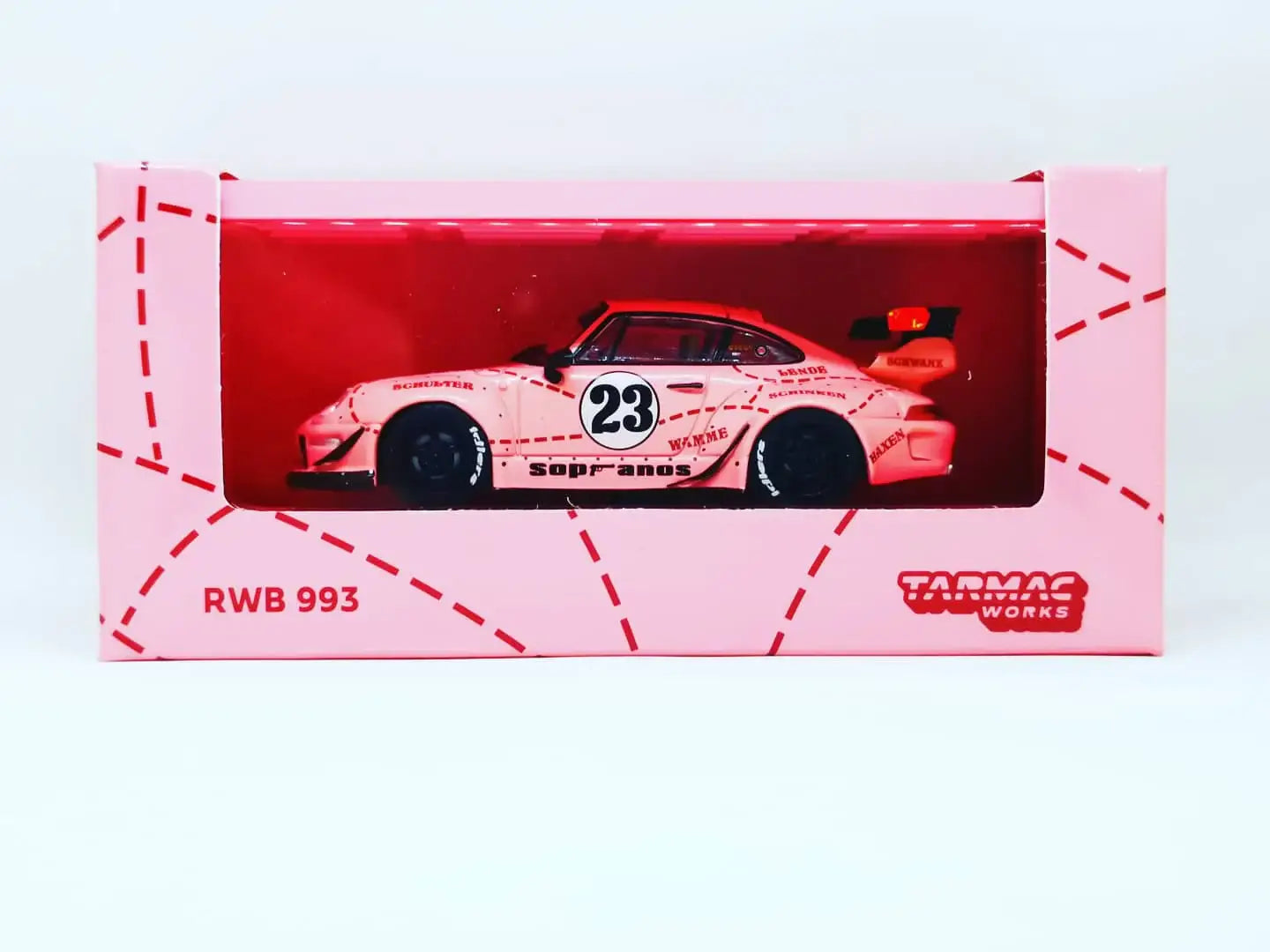 Tarmac Works 1/64 Porsche 993 RWB Sopranos pink pig with container