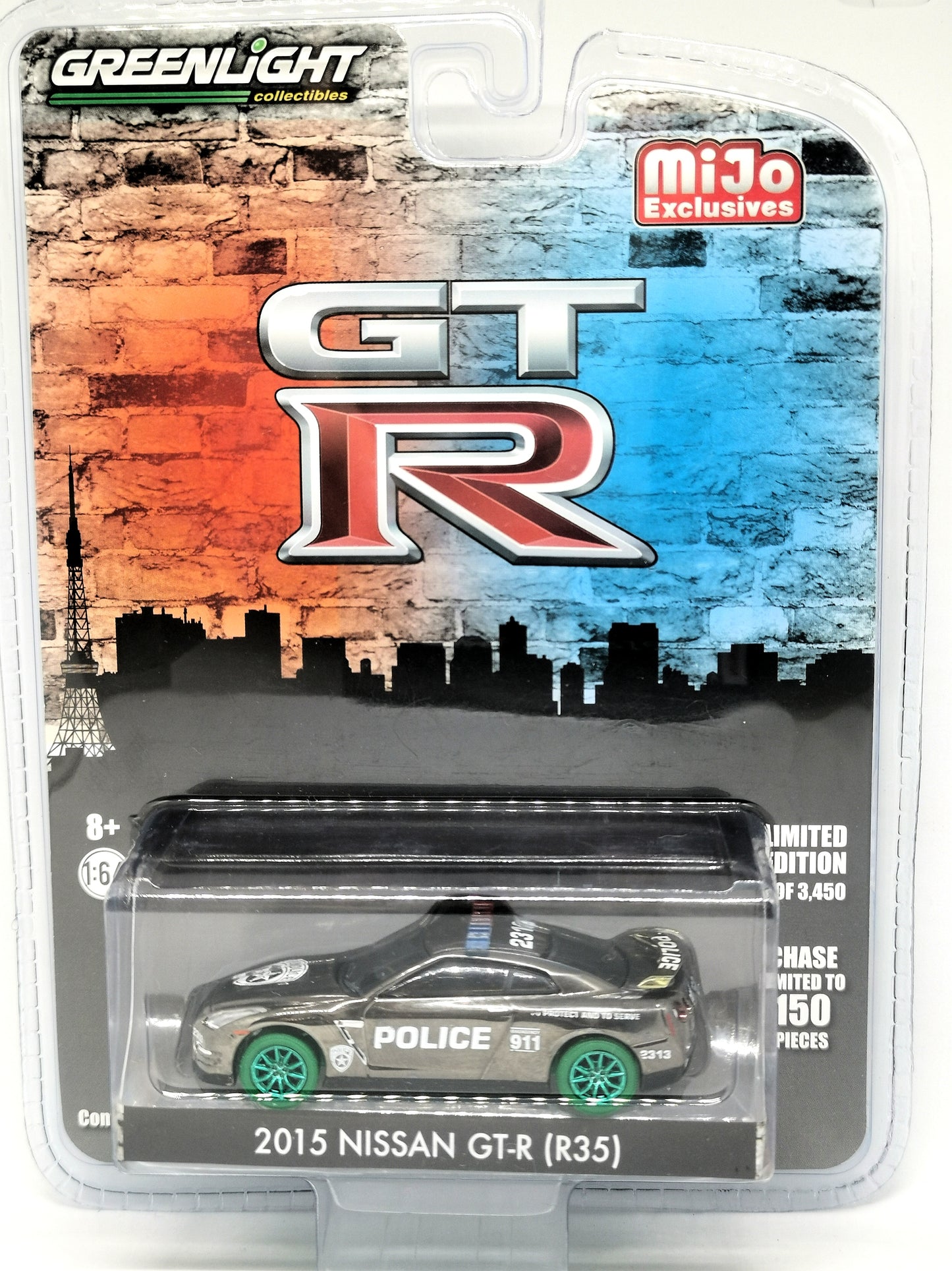 Tarmac Works X GreenLight x Mijo1:64 Scale Police Car Nissan GT-R Chase Car