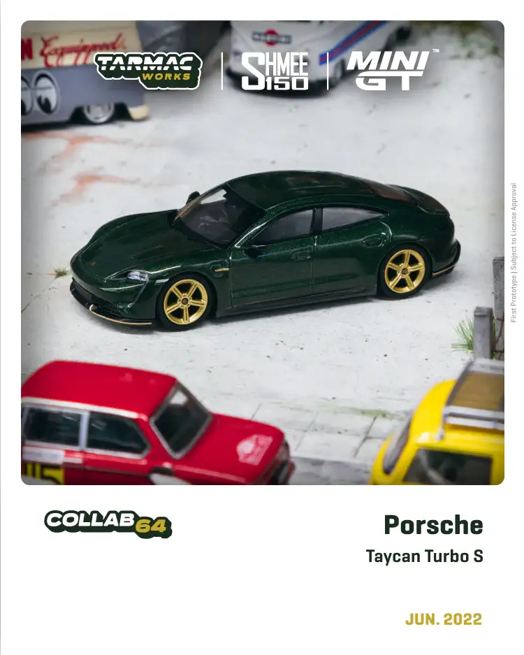 Tarmac Works x Mini GT x SHMEE150 Porsche Taycan Turbo S Midnight Green 1:64 Scale
