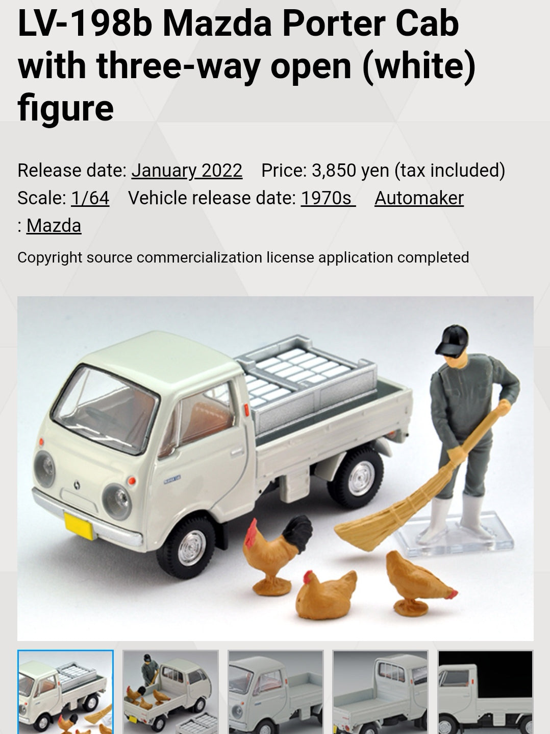 Tomica Limited Vintage LV-198b Mazda Porter Cab with Three Way Open (White)