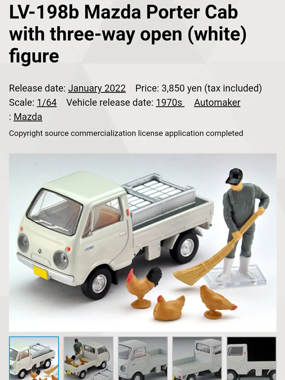 Tomica Limited Vintage LV-198b Mazda Porter Cab with Three Way Open (White)