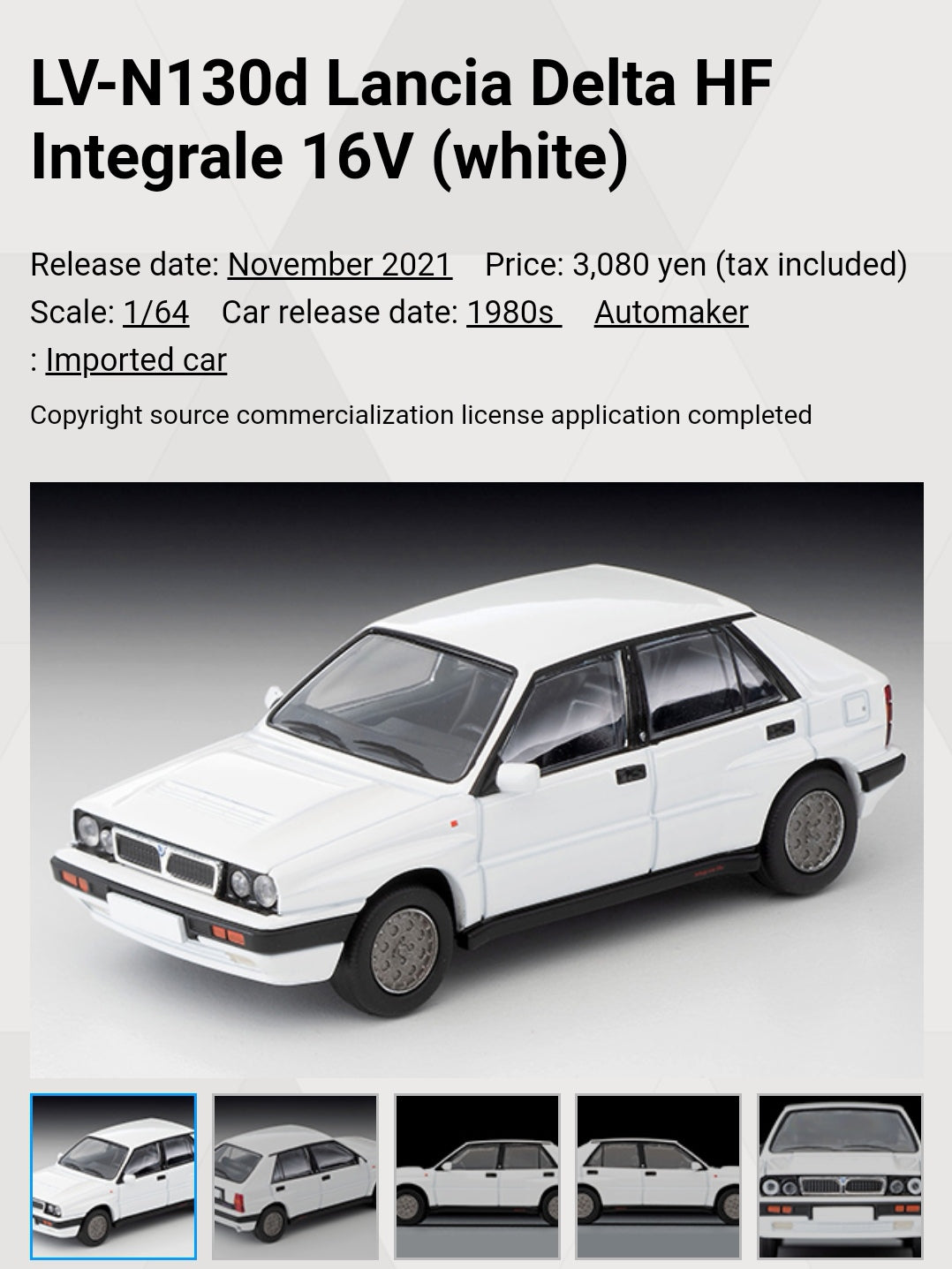 Tomica Limited Vintage Neo LV-N130d Lancia Delta HF Integrale 16V (White)