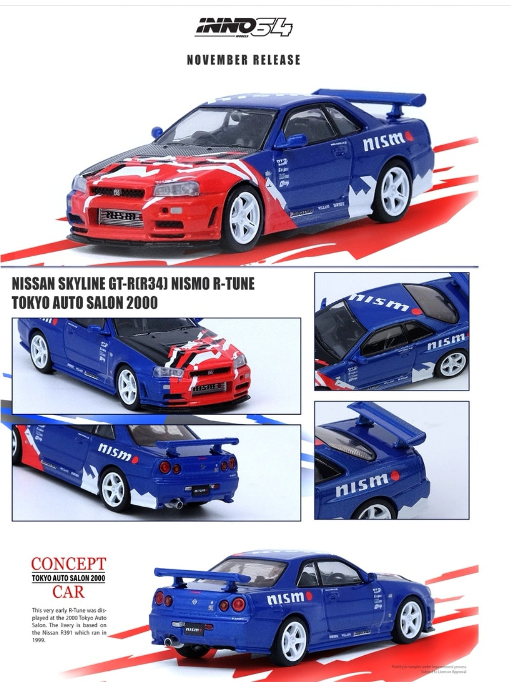INNO64 1/64 NISSAN SKYLINE GT-R (R34) NISMO R-TUNE Concept Tokyo Auto Salon 2000