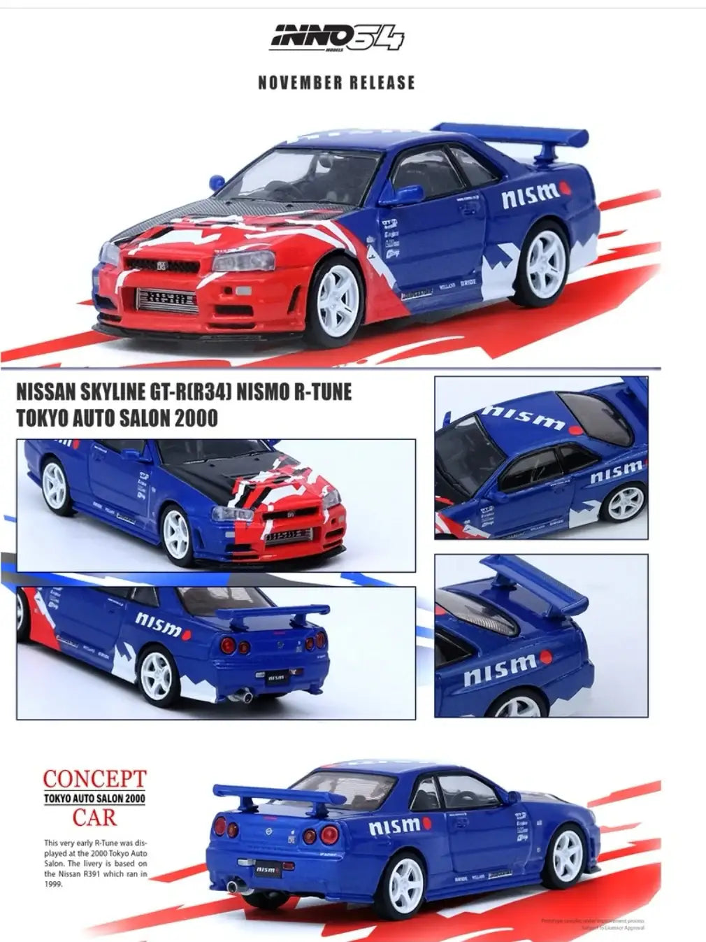 INNO64 1/64 NISSAN SKYLINE GT-R (R34) NISMO R-TUNE Concept Tokyo Auto Salon 2000