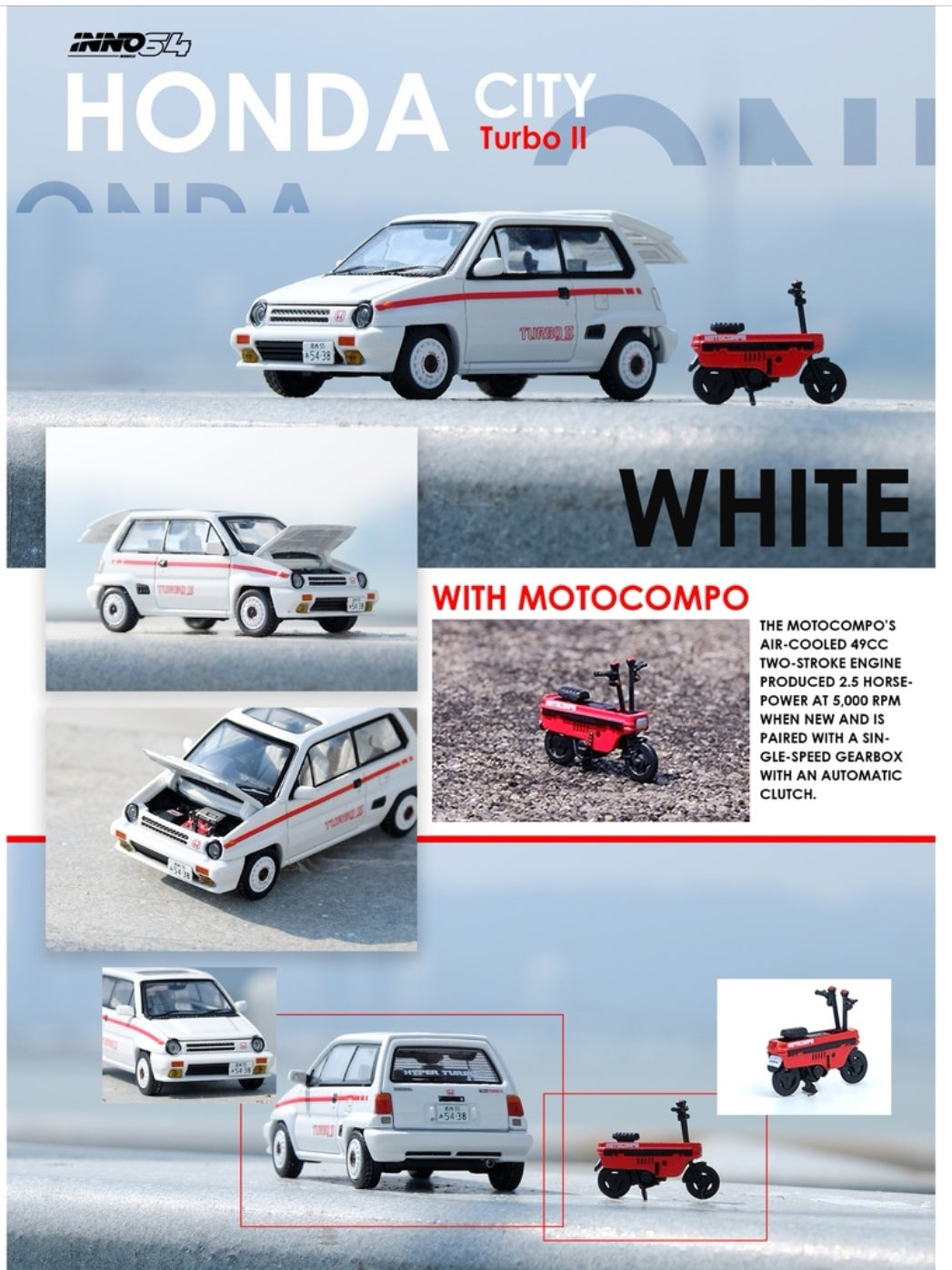 INNO64 1/64 HONDA CITY TURBO II White (Mod Version) With Red