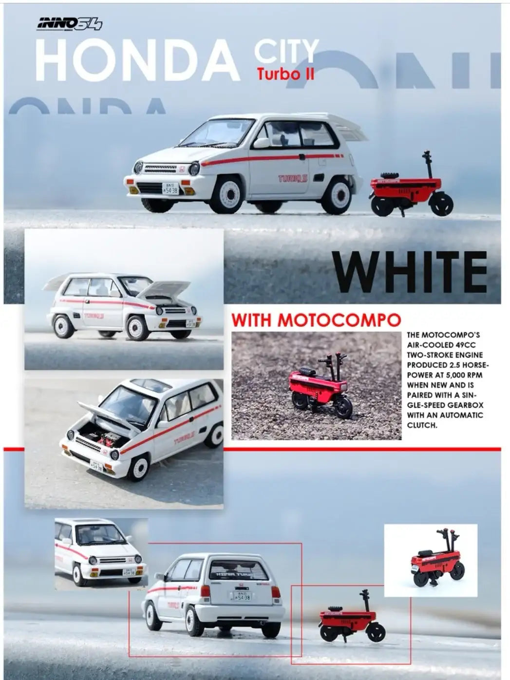 INNO64 1/64 HONDA CITY TURBO II White (Mod Version) With Red
