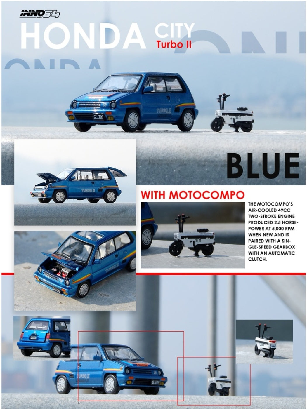 INNO64 1/64 HONDA CITY TURBO II Blue With White MOTOCOMPO