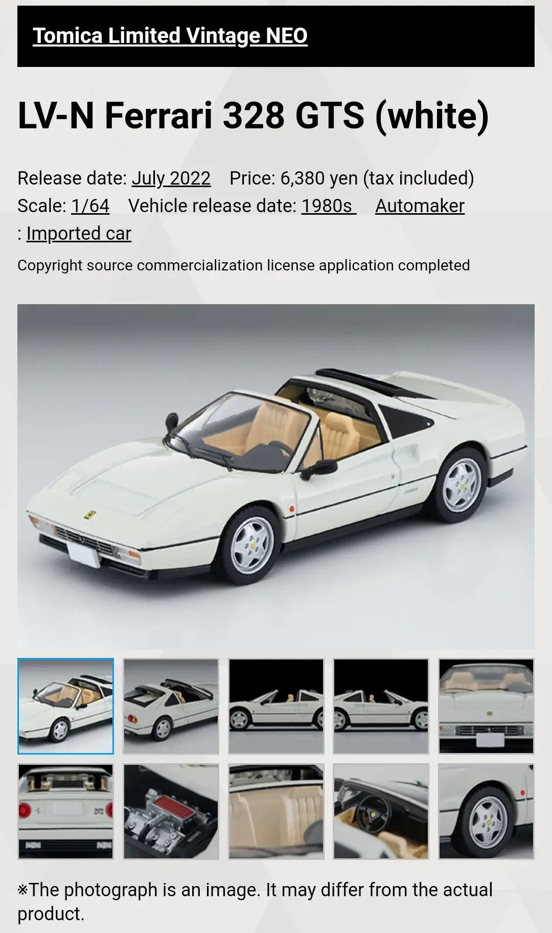 Tomica Limited Vintage Neo Ferrari 328GTS(White)