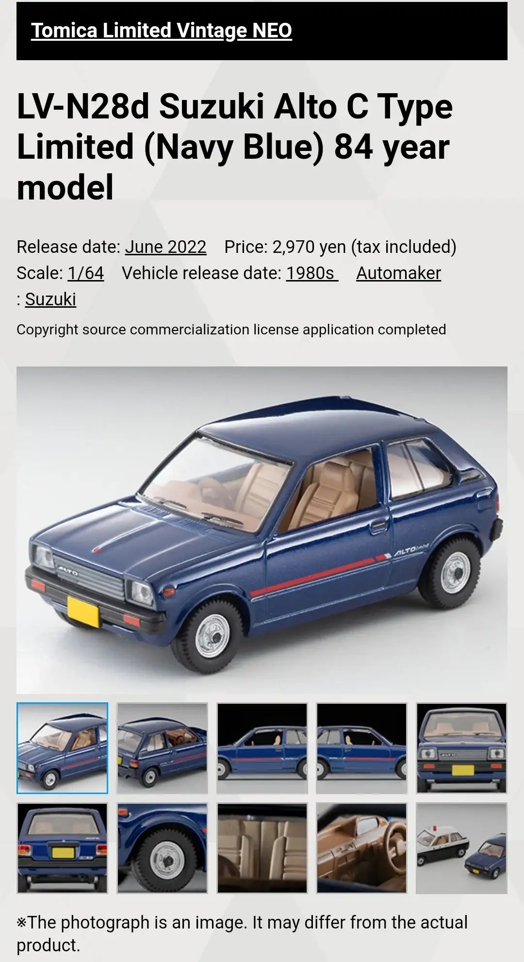 Tomica Limited Vintage Neo LV-N28d Suzuki Alto C Type Limited (Navy Blue) 84 year model