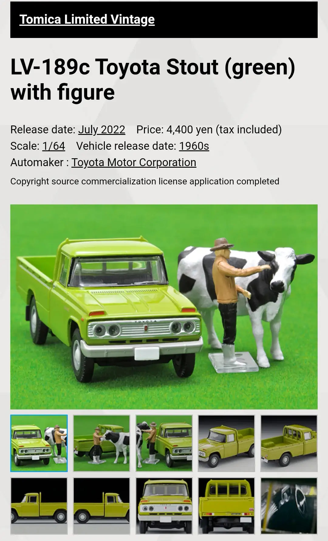 Tomica Limited Vintage LV-189c TOYOTA Stout Green with Figures