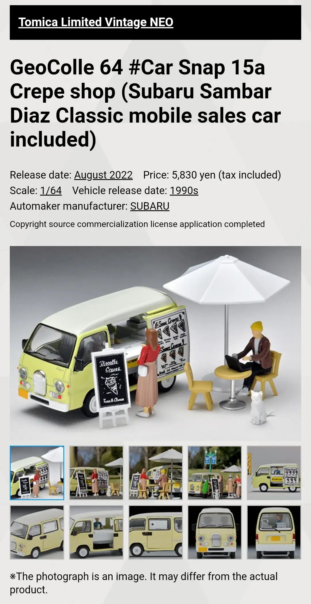 Tomica Limited Vintage Neo Diocolle 64 #Car Snap 15a Crepe shop (Subaru Sambar Diaz Classic mobile sales car included) Takara Tomy