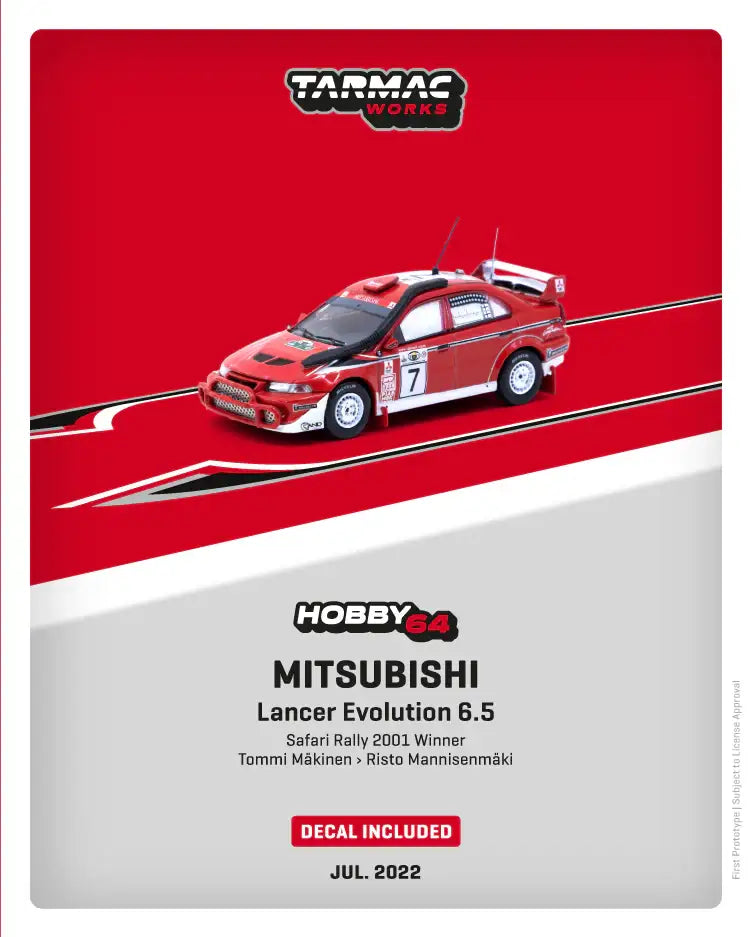 Tarmac Works Mitsubishi Lancer Evolution 6.5 Safari Rally 2001 Winner Tommi Mäkinen / Risto MannisenmäkiDecal included