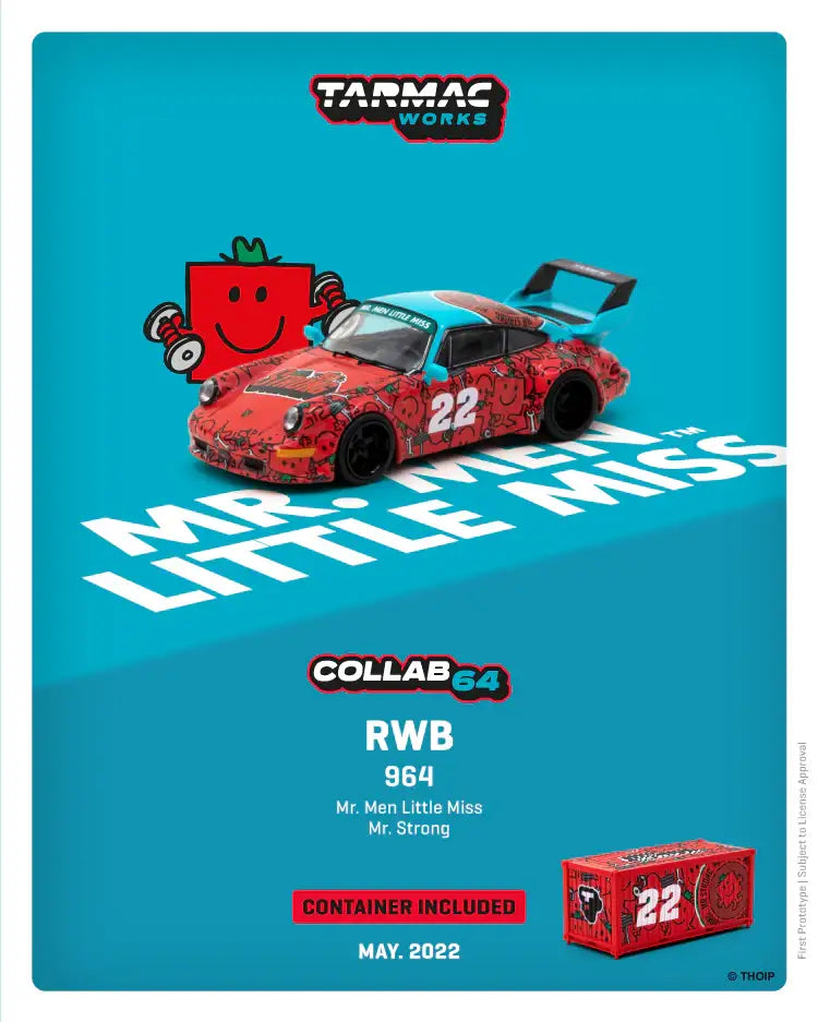 Tarmac Works 1:64 RWB 964 Mr. Men Little Miss Mr. Strong with container