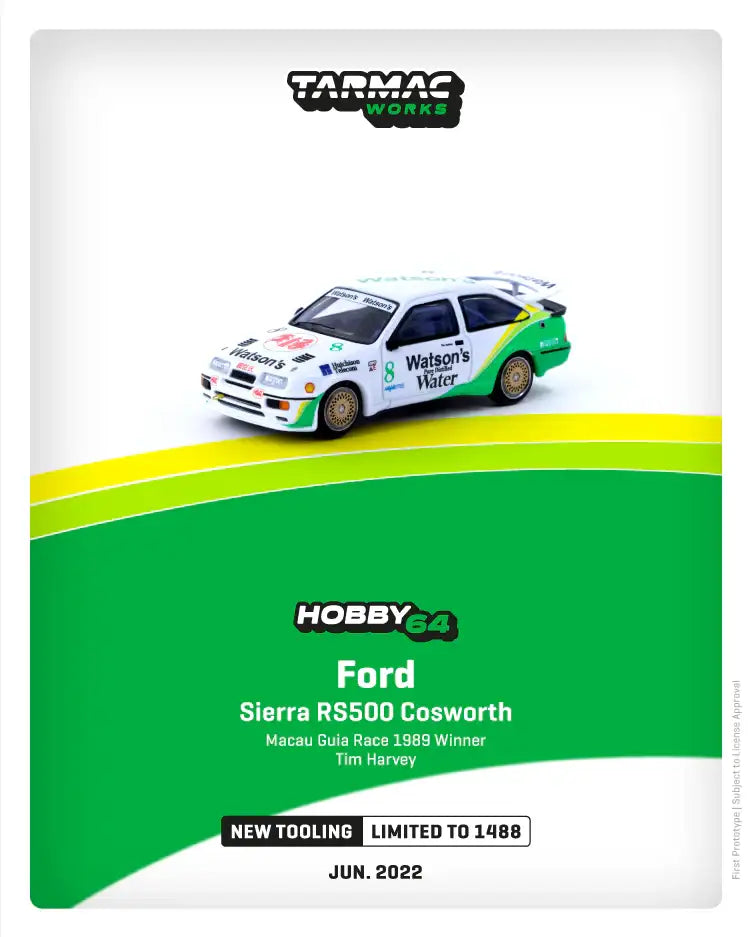 Tarmac Works 1/64 Ford Sierra RS500 Cosworth Macau Guia Race 1989 Winner Tim Harvey