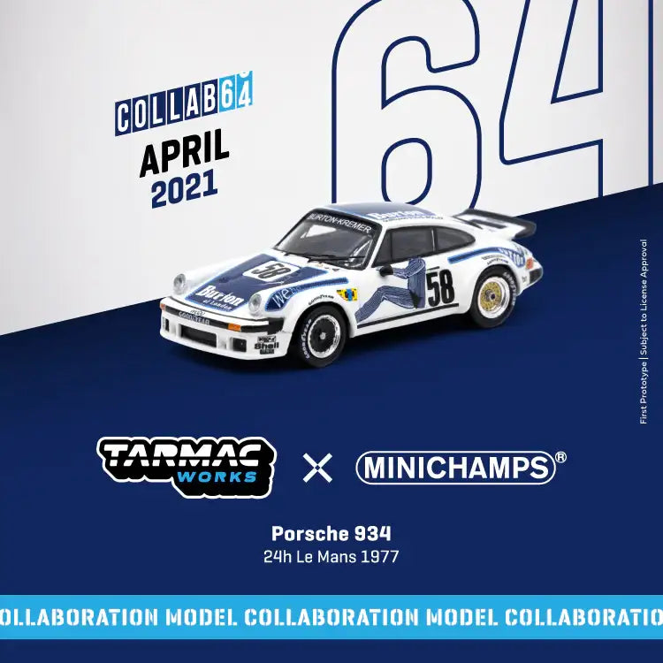 Tarmac Works x Minichamps Porsche 934 24h Le Mans 1977 #58