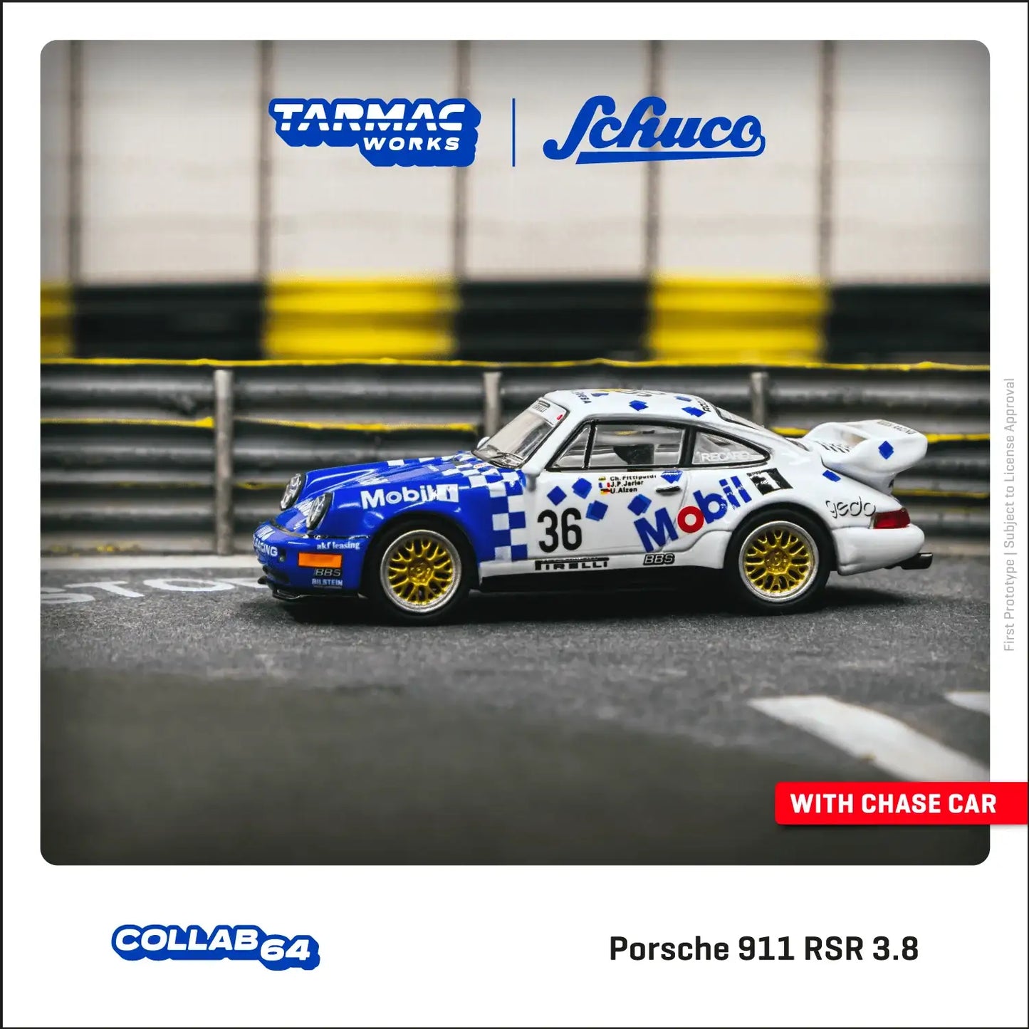 Tarmac Works Tarmac Works X Schuco 1:64 Scale Porsche 911 RSR 3.8 24h of SPA 1993 #36 Winner