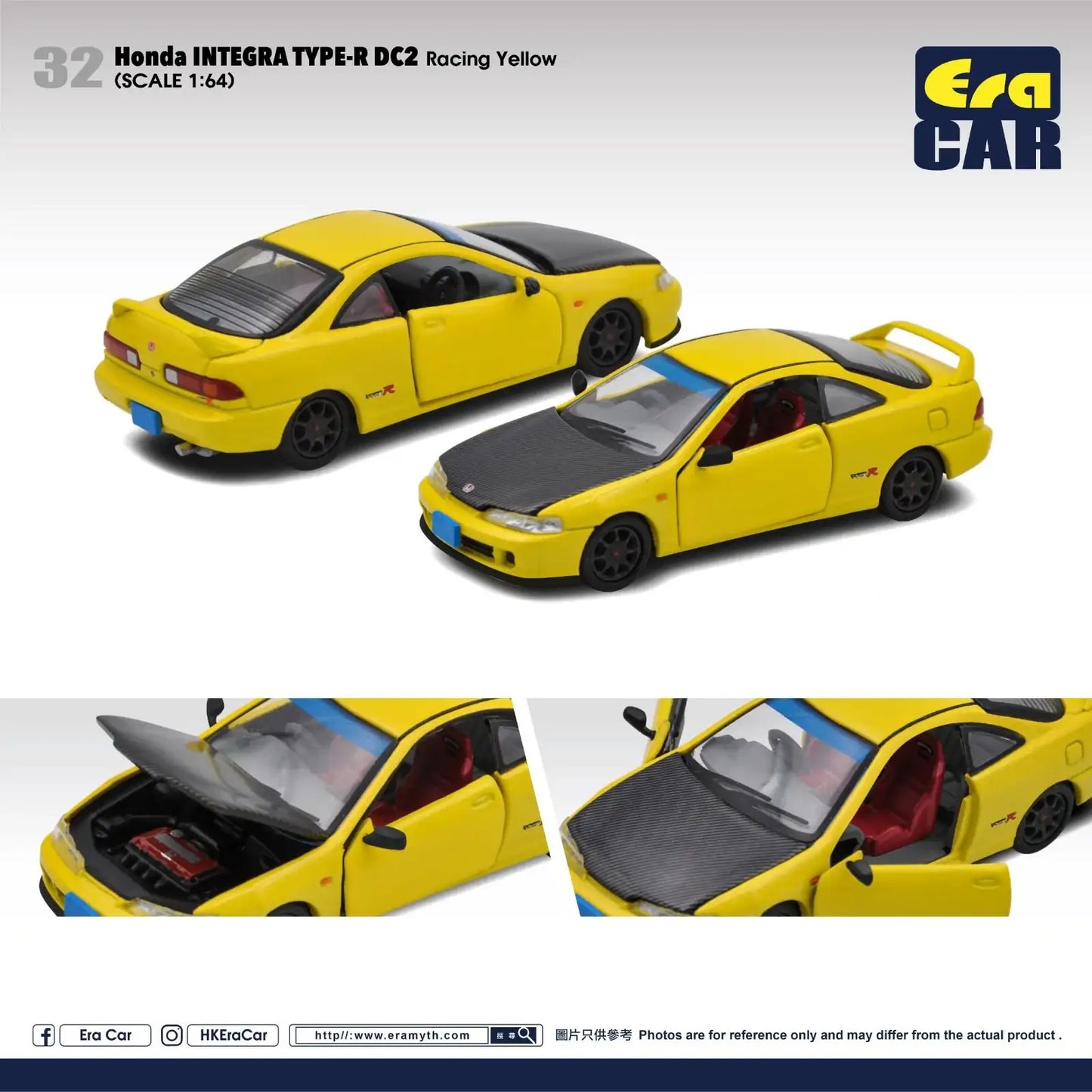 Era Car ERA Car #32 Honda Integra Type-R DC2 (Racing Yellow) Scale 1:64