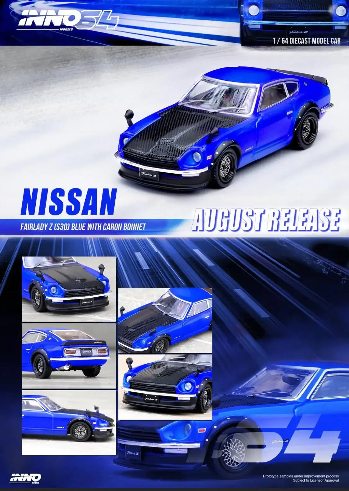 Inno64 1:64 NISSAN FAIRLADY Z (S30) Blue With Carbon Hood