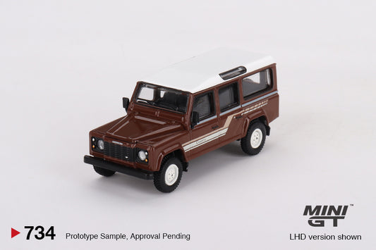 Mini GT #734 Land Rover Defender 110 1985 County Station Wagon Russet Brown