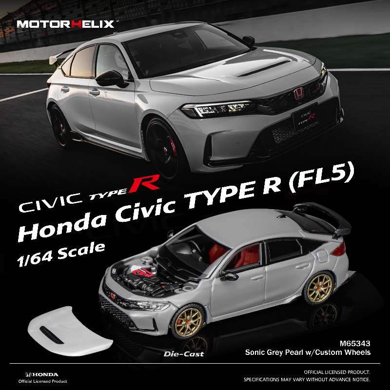 Motor Helix 1:64 Scale Honda Civic Type R (FL5) Sonic Grey Pearl w ...