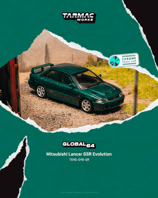 Tarmac Works 1:64 Scale Global64 Mitsubishi Lancer GSR Evolution Green Metallic
